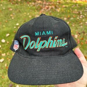Vintage Miami Dolphins Sports Specialties script SnapBack hat black dome